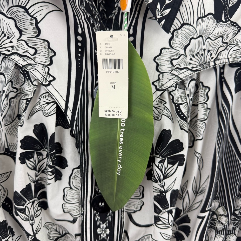 NWT FARM Rio Black and White Floral Midi Shirt Dress - Picture 14 of 15
